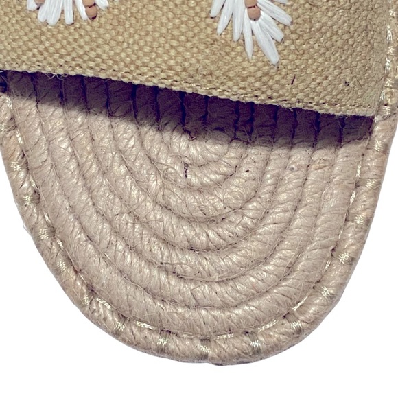 Badgley Mischka Espadrille Slides, Tan & White Raffia Embroidery, Beads, Floral - Picture 6 of 12